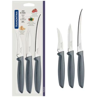 Imagem de Conjunto de Facas Plenus para Cozinha em Aço Inox e Polipropileno com 3 Peças Cinza Tramontina
