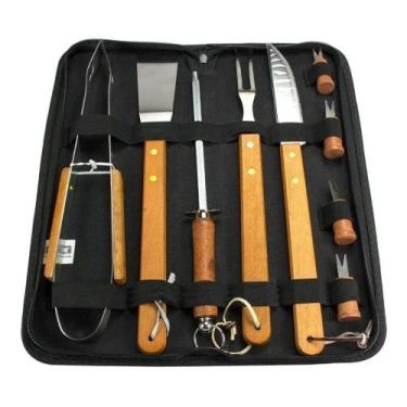 Imagem de Kit Churrasco 10 Peças Inox Cabo de Madeira Fixxar Modelo Advantage Bo