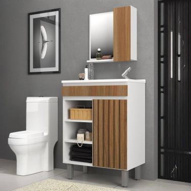 Imagem de Armário de Banheiro Bello 1 Porta com Cuba e Espelho 100% Mdf Noce - Belizze Móveis