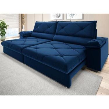 Imagem de Sofá com USB Retrátil Reclinável Nice 2,50m - Netsofas, Azul Marinho
