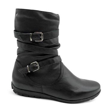 Imagem de Bota Feminina Cano Médio Chamonix Couro 37684 Preta, Preto, 35