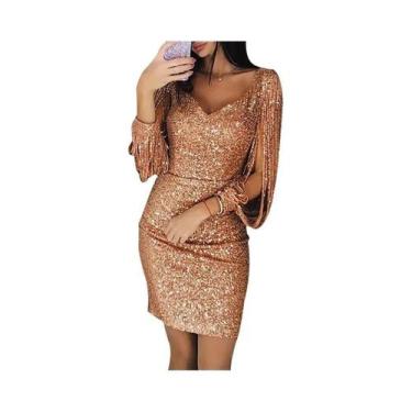 Imagem de Vestidos Mini Elegantes De Manga Longa Com Lantejoulas Para Mulheres, 