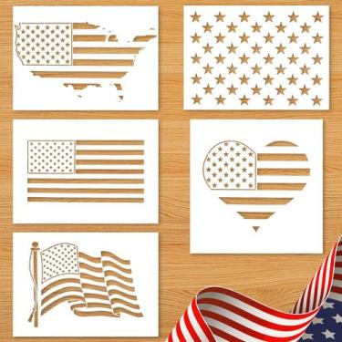 Imagem de Conjunto de Stencils Fampery 5 Peças Bandeira Americana Reutilizáveis