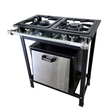 Imagem de Fogão Baixa Pressão 2 Bocas Alcazon com Forno 60 Litros Tampa Inox ACZ