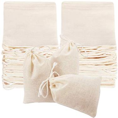 Imagem de Boao 50 peças de sacos de cheesecloth para coar sacos de chá vazios reutilizáveis sacos de sopa sacos de especiarias para cozinhar sacos de café frios sacos de coador de musselina, bege (10 x 7 cm)