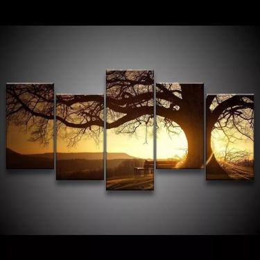 Imagem de Quadro Decorativo 129x63 Sala Quarto Árvore Sol Paisagem