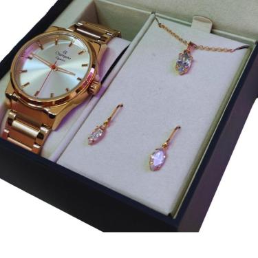 Imagem de Kit Relógio Feminino Champion Rose/Brinco/Colar Cn27590E