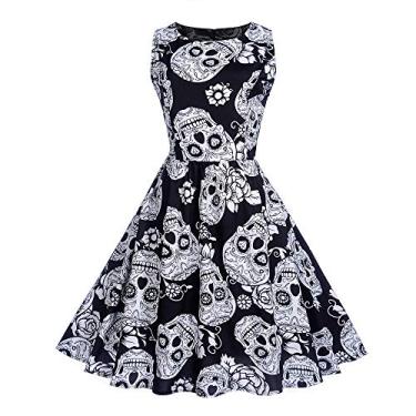Imagem de Halloween Costume Women Dress Sleeveless Halloween Lace Hepburn Vintage Dress Printing-L