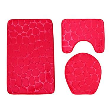 Imagem de 3 pçs/conjunto de tapete de banho de banheiro conjunto tapetes higiênicos de seixo antiderrapante capa de banheiro almofada de pé tapetes absorventes tapetes de banheiro decoração, rosa