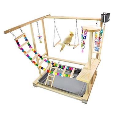 Imagem de KIZQYN Gaiolas Pequeno e Médio Papagaio Playground Prateleira Pequeno Sol Periquito Estação de Treino de Madeira Suporte Piso Suporte de Pássaro Brinquedo Gaiola de Voo (Cor: A)