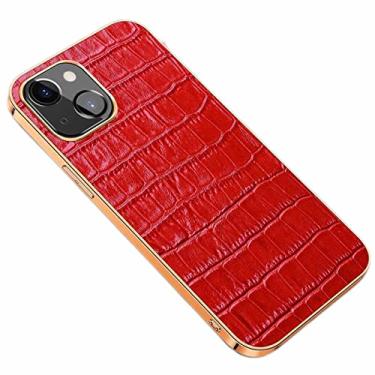 Imagem de YINGDAFENG Capa para iPhone 14/14 Pro/14 Plus/14 Pro Max, capa traseira de couro de crocodilo artificial retrô com proteção de câmera durável galvanizada moldura Shell, vermelha, 14plus 6,7 polegadas