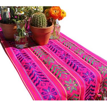 Imagem de Del Mex Woven Rebozo Style Mexican Table Runner Scarf (Pink)