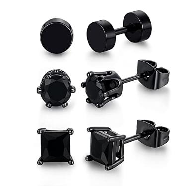 Imagem de Conjunto de 3 pares de brincos pretos banhados a ouro para homens e mulheres hipoalergênicos de zircônia cúbica