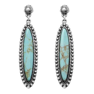 Imagem de Rosemarie & Jubalee Brincos femininos deslumbrantes vintage inspirados no estilo ocidental tingidos Howlite pendentes hipoalergênicos, 6,5 cm