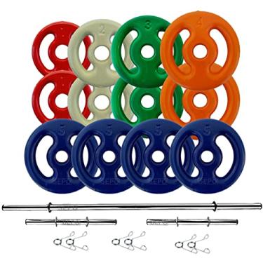 Imagem de Kit Anilhas Emborrachadas 40 Kg + Barras 2x 40cm + 1x 1.50m