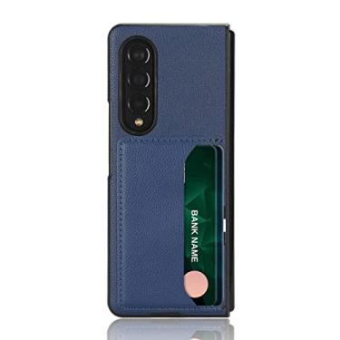 Imagem de Capa de suporte de cartão de couro ultra fino para Samsung Galaxy Z Fold 4 5G Fold3 Fold4 Fold 3 2 Fold2 Zfold4 Capa de telefone celular, azul, para Samsung Z Fold 4
