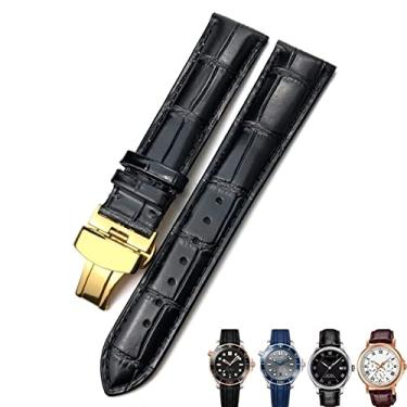 Imagem de JWTPRO 18mm 20mm 22mm pulseira de couro de vaca verdadeiro fecho borboleta pulseira de relógio adequada para Omega Seamaster 300 pulseira (cor: preto ouro, tamanho: 22mm)
