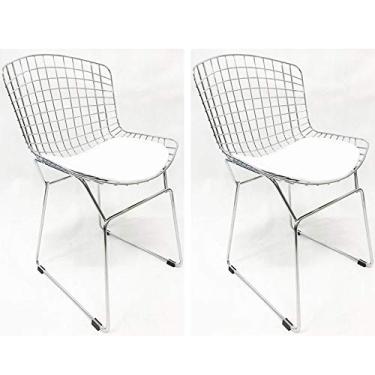 Imagem de Kit 2 Cadeiras BERTOIA cromada assento branco - Poltronas do Sul