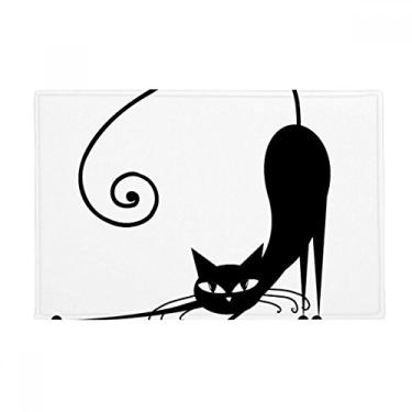 Imagem de DIYthinker Tapete para porta de banheiro com desenho de animal de Halloween com desenho de gato preto elástico antiderrapante
