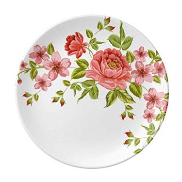 Imagem de Prato de plantas com estampa de rosas vermelhas e flores decorativas de porcelana salver talheres, Prato de jantar