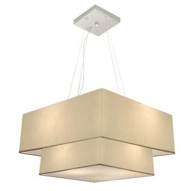 Imagem de Lustre Pendente Duplo Quadrado Cúpula 25/70x50 cm, Vivare Iluminação, Pendente4083 LALA, Algodão Cru, Grande
