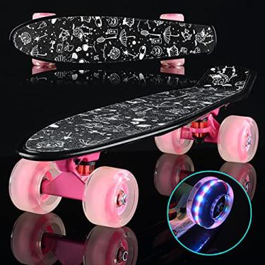Imagem de Skate completo Mini Cruiser 55,88 cm Retrô para Crianças Adolescentes Adultos, Rodas com Luz de LED com T-Tool, G