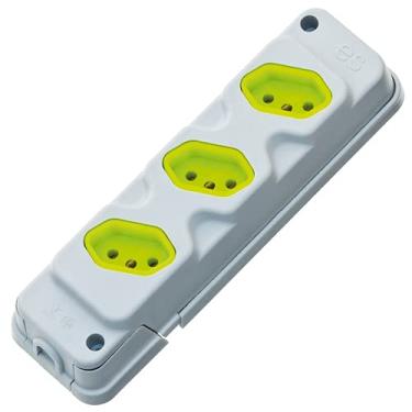 Imagem de Tomada Barra Tripla Cinza e Verde 2 Pólos e Terra