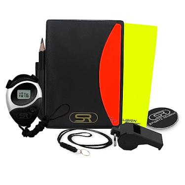 Imagem de Kit Cartão De Árbitro C/Porta Cartão + Apito C/Cordão + Cronometro + Moeda +