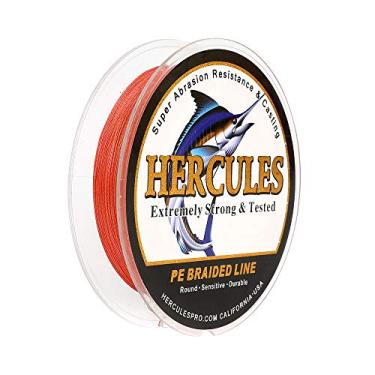 Imagem de Hercules Linha de pesca trançada super forte 4 fios super econômico de 1,8 kg a 2,3 kg Teste para água salgada, 109/328 / 547/1094 jardas (100 m / 300 m / 500 m / 1000 m), Diam# 0,08 mm - 0,55 mm Água salgada, Vermelho, 15LB(6.8KG)-0.16MM-547YDS(500M)