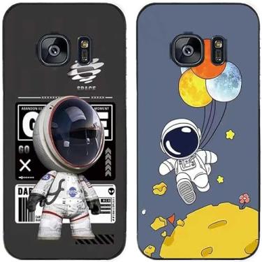 Imagem de 2 peças fashion astronauta impresso TPU gel silicone capa de telefone traseira para Samsung Galaxy todas as séries (Galaxy S7 Edge)