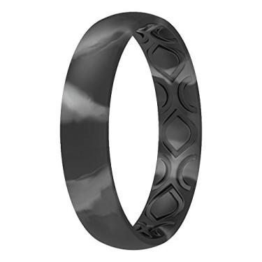 Imagem de Alianças de casamento de silicone ThunderFit para mulheres, ranhuras respiráveis, 4 mm de largura – 1,5 mm de espessura (mármore, tamanho 12,5 – 13 (22,2 mm))