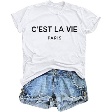 Imagem de Camiseta feminina Paris França Torre Eiffel Camiseta Viagem na França Camisetas de férias Paris Tops, Branco, GG