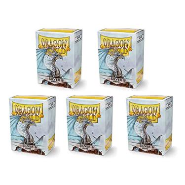 Imagem de 5 Packs Dragon Shield Matte Silver Standard Size 100 ct Card Sleeves Value Bundle!