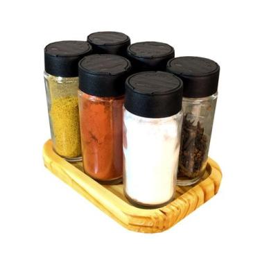 Imagem de Porta Tempero - ÁGORA Acompanha 6 Potes de vidro 100Ml com Tampas Dosa