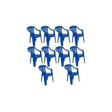 Imagem de Kit com 10 cadeira de plástico bela vista - azul - com braço - mor