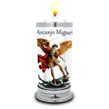 Imagem de Protetor de Velas 7 dias Imagem Arcanjo Miguel Copo Vidro  - Balaio de