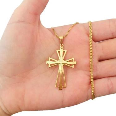Imagem de Colar Correntinha Feminina Banhada a Ouro 18 k Pingente Cruz Crucifixo