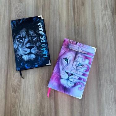 Imagem de Kit 2 Bíblias Casal leão jesus pink + leão de judá azul Cp dura acolch