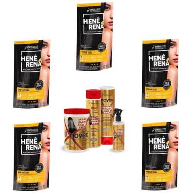 Imagem de Hene Em Gel Rena Preto Cafe 05x180gr Pouch+Brilho Magico Agua de Arroz
