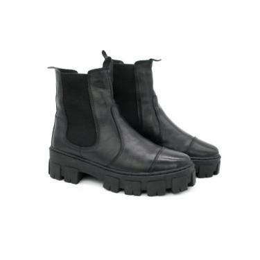 Imagem de Coturno feminino bota tratorada plataforma cano curto couro confortave