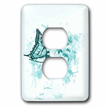 Imagem de 3dRose LLC. lsp_112089_6 Lindas flores turquesa com uma borboleta em um fundo grunge - 2 tampas de tomada, multicolorido