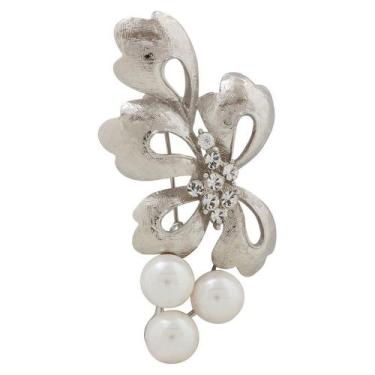 Imagem de Broche Strass e Pérola BRG4910 - Akasaki, Prateado, Cristal