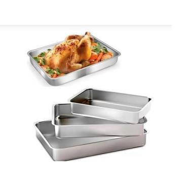 Imagem de Jogo De 3 (três) Forma Assadeira Tabuleiro Retangular Padrão Alumínio 