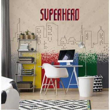 Imagem de Papel de Parede Colorido Infantil Super Herói Cidade 9m² - Quartinhos
