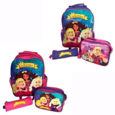 Imagem de Kit Mochila Infantil Com 3 Peças Escolar Princesas Roxa - Rocie