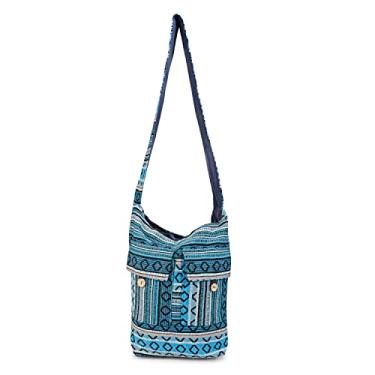 Imagem de LONGING TO BUY Bolsa tiracolo de algodão Hobo Sling Bag Handmade Messenger Bolsas de ombro para mulheres e meninas, Azul-celeste multi, Large
