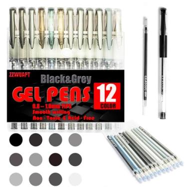 Imagem de ZZWUAPT Conjunto de canetas de gel cinza para livros de colorir, conjunto de 36 canetas de gel coloridas, incluindo 12 canetas de gel coloridas com 24 recargas, 40% mais canetas de gel coloridas para