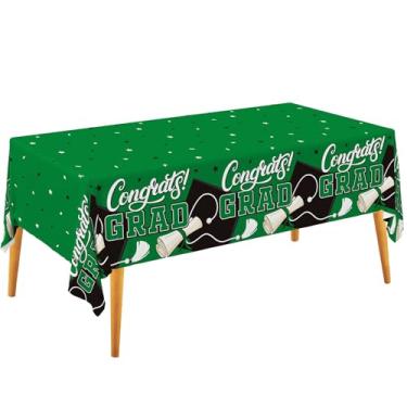 Imagem de Gatherfun Kit de suprimentos de festa de formatura 2025 – 2 peças de capa de mesa verde Gongrats para decoração de festa de formatura, capas de mesa de plástico de formatura 137 x 274 cm