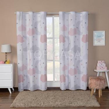 Imagem de Cortina Infantil Estampada 3,00X2,20M Nuvem Rosa - Top Casa