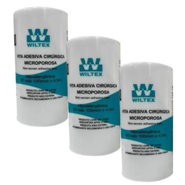 Imagem de Kit 3 Fita Microporosa Cirúrgica Branca 10cm X 4,5m - Wiltex